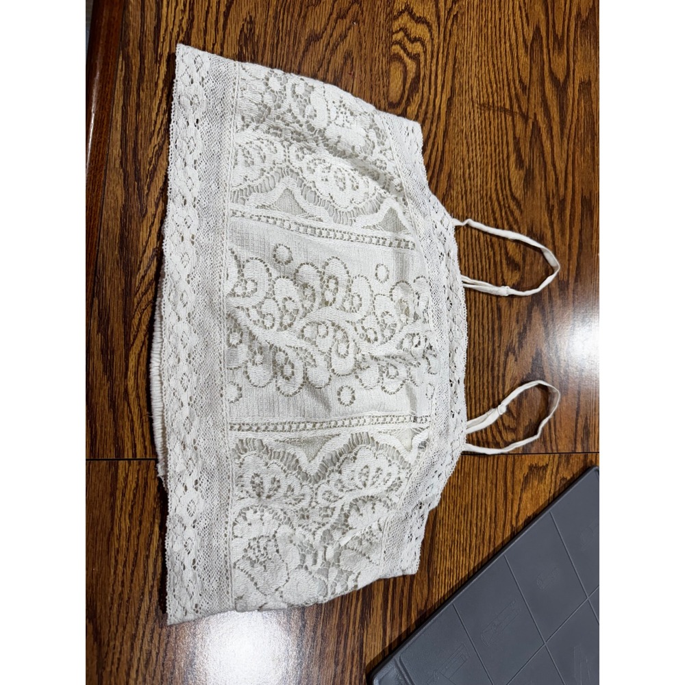 American Eagle Cream Lace Boho Crop Top Smocked Back Adjustable Straps XS 1L15